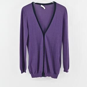 NINA RICCI Sweater Womens Size M Cashmere Blend Purple VNeck Knit Cardigan